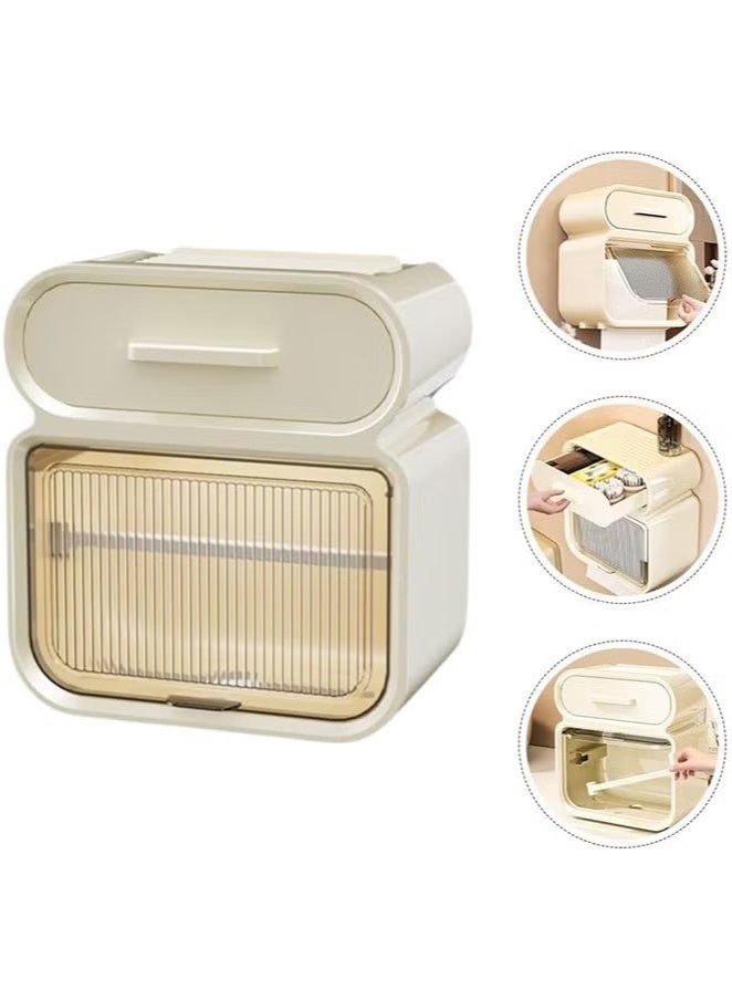 Beauenty Wall Mounted Clear Tissue Box Holder Wall Mounted for Bathrooms Double-deck Large Capacity Plastic Decorative Tissue Box with Drawer for Home Decor Transparent - Image 2
