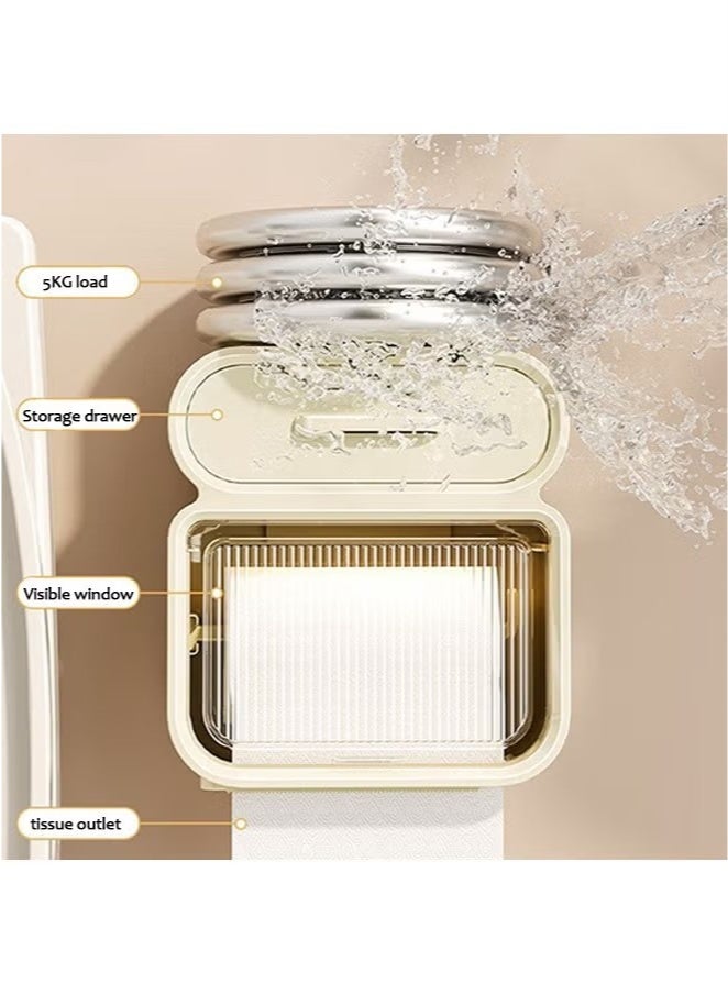Beauenty Wall Mounted Clear Tissue Box Holder Wall Mounted for Bathrooms Double-deck Large Capacity Plastic Decorative Tissue Box with Drawer for Home Decor Transparent - Image 5