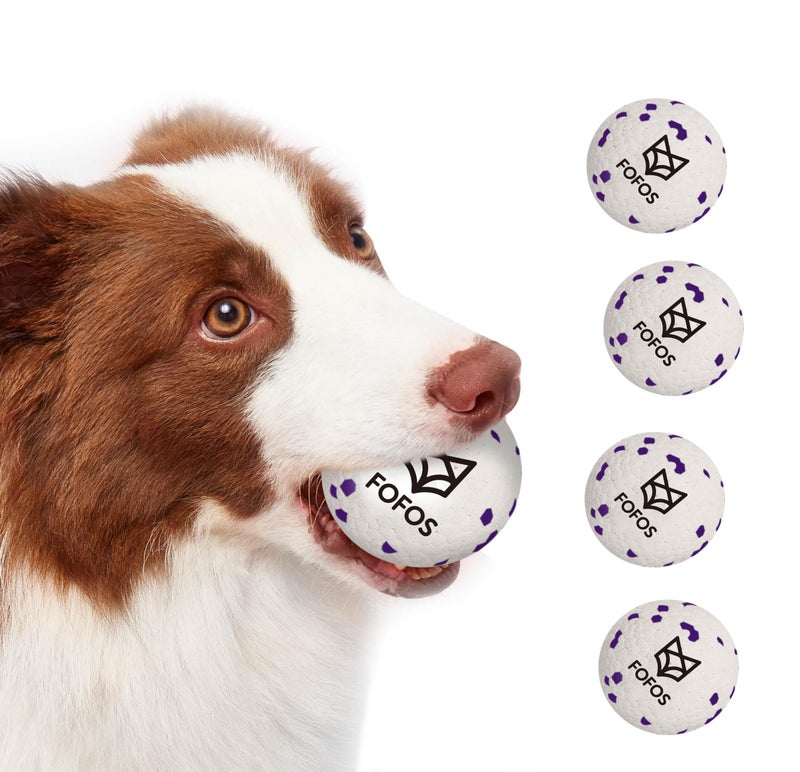FOFOS Dog Balls Chew Toys Tennis Ball for Aggressive Chewers Teething Molar Toys Water Toy Interactive Fetch Balls Gift Set for Large Medium Dog and Puppies (4 Pack-White) - Image 1