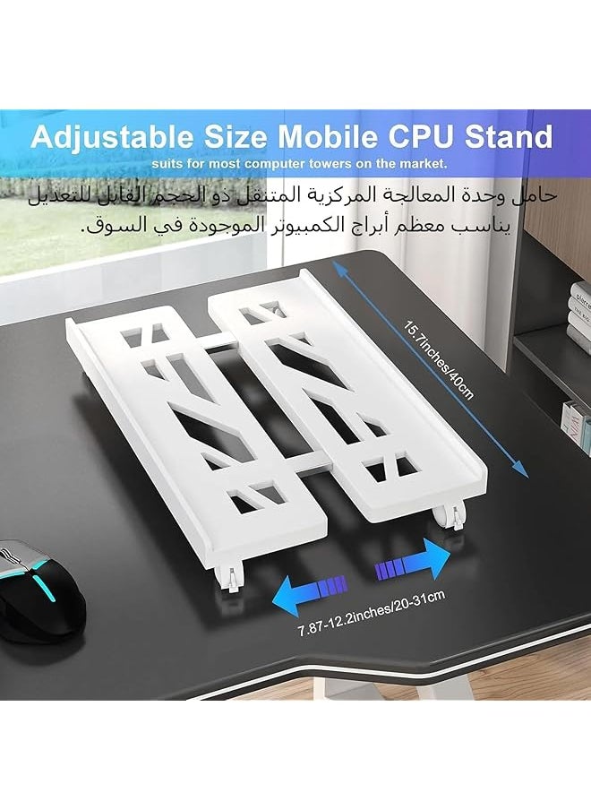 إيروريكس - حامل وحدة المعالجة المركزية المحمول، حامل وحدة المعالجة المركزية المتحرك القابل للتعديل، حامل عربة الكمبيوتر المحمول مع عجلات قابلة للقفل، حامل الكمبيوتر الشخصي باللون الأبيض - Image 1