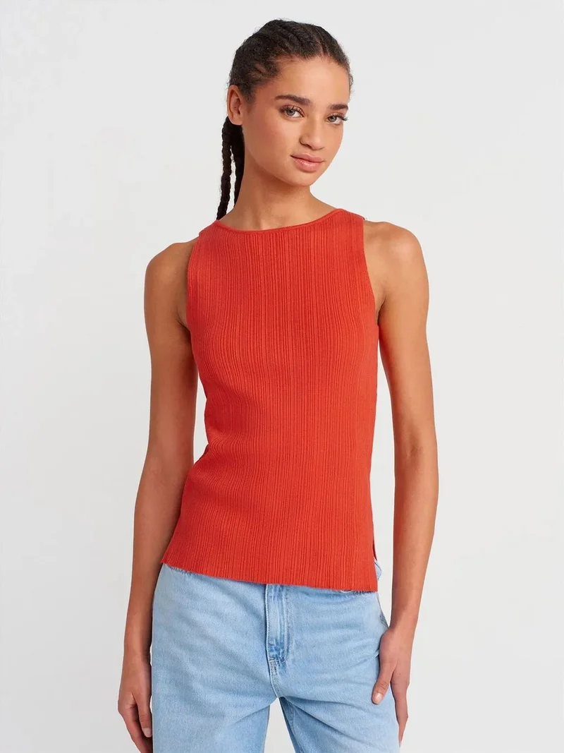 ديلفين Dilvin Sleeveless Ribbed Boat Neck Sweater