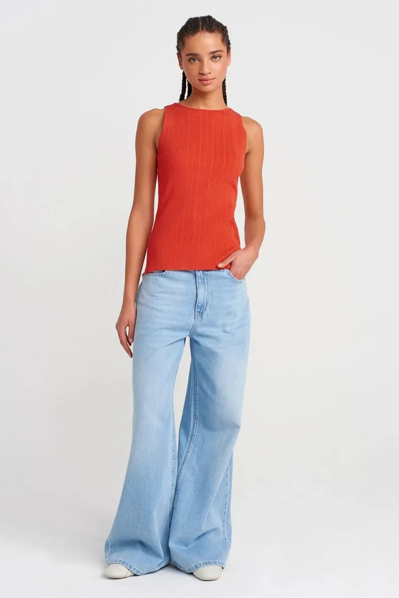 Dilvin Brick Red DILVIN Sleeveless Ribbed Boat Neck Sweater for Women | Best Price UAE