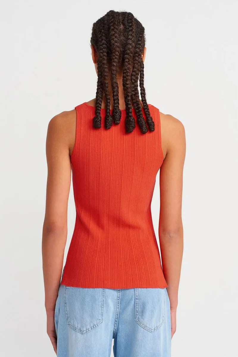 Dilvin Brick Red DILVIN Sleeveless Ribbed Boat Neck Sweater for Women | Best Price UAE