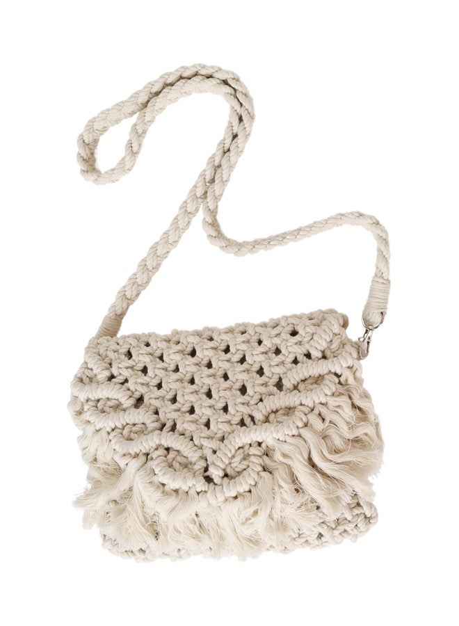 LABZIO Womens Handcrafted Macrame Bag with Fringe | Boho Chic 100% Cotton | Lightweight and Eco-Friendly ((Off White PInk)) - Image 1