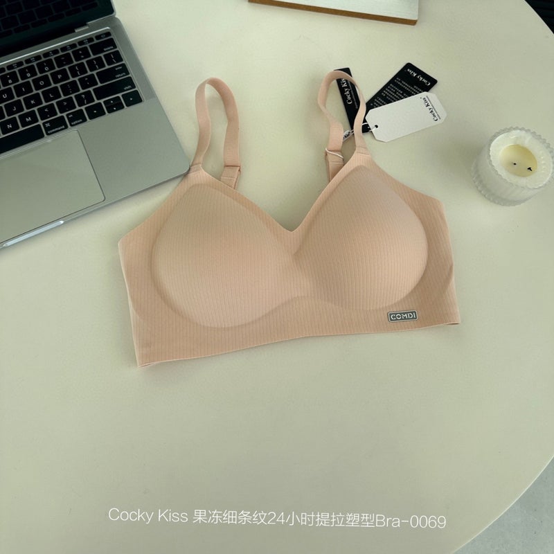 Jelly Pinstripe Soft Support Strap Deep V Gather Pull-Up Plastic Semi-Fixed Cup Underwear Women'S Bra Live - Image 5