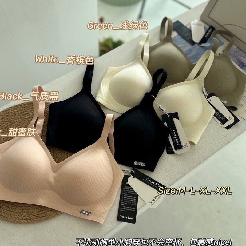 Jelly Pinstripe Soft Support Strap Deep V Gather Pull-Up Plastic Semi-Fixed Cup Underwear Women'S Bra Live - Image 2