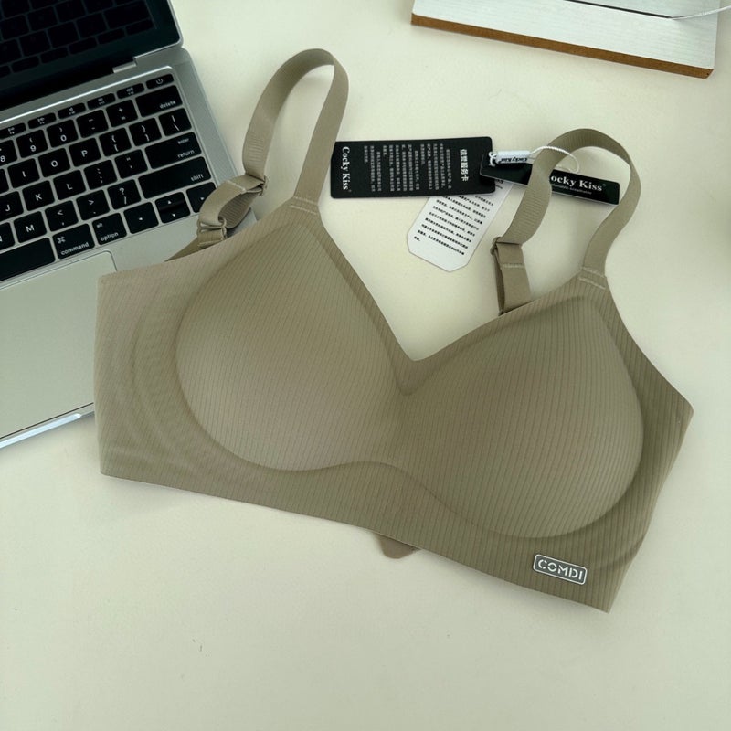 Jelly Pinstripe Soft Support Strap Deep V Gather Pull-Up Plastic Semi-Fixed Cup Underwear Women'S Bra Live - Image 3
