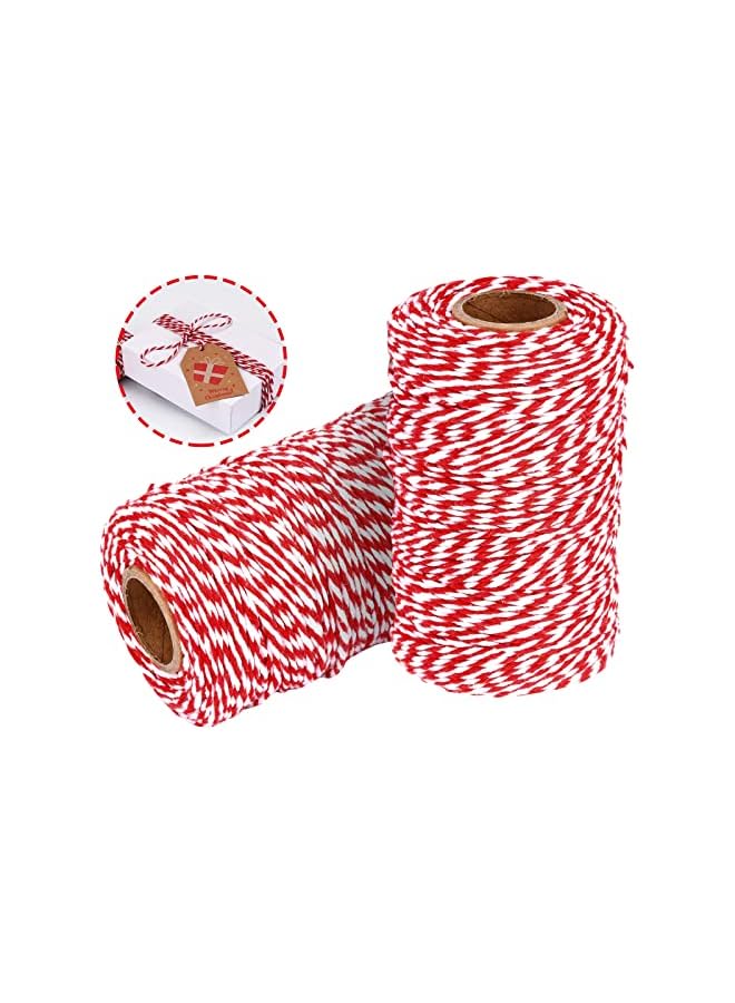 The Bros Cotton Twine String Bakers Rope: 2 Roll Twines for Crafts Gift Wrapping - 656 Feet Red White Twine for Kitchen Cooking  - Image 2