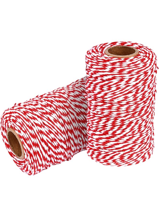 The Bros Cotton Twine String Bakers Rope: 2 Roll Twines for Crafts Gift Wrapping - 656 Feet Red White Twine for Kitchen Cooking  - Image 1