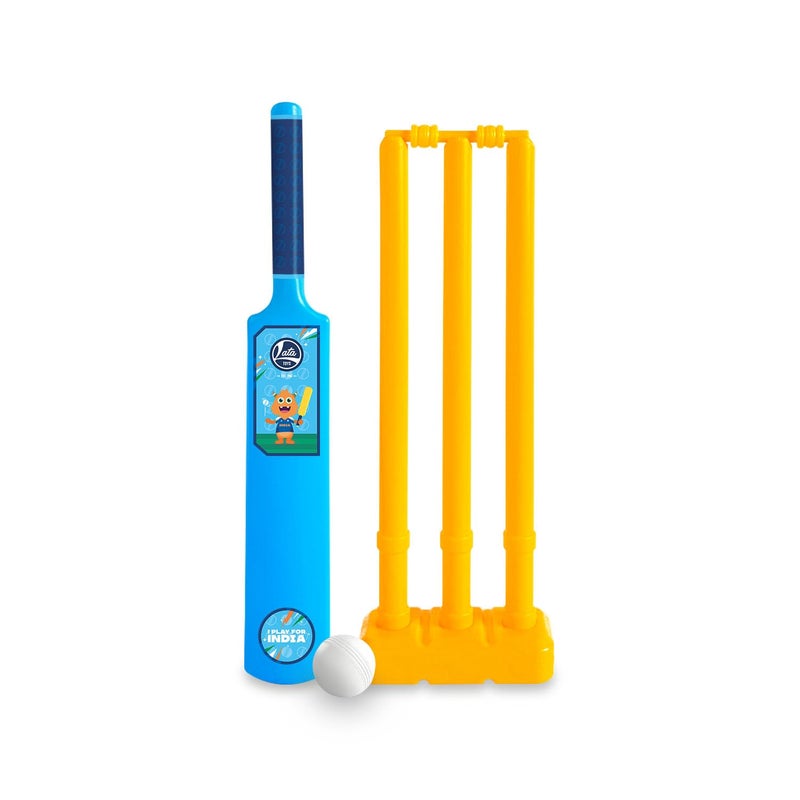 Lata Toys Howzzat Junior Cricket Set for – 1 Bat, 1 Ball, 3 Stumps, 1 Bail & 1 Base | Lightweight Outdoor Play Cricket Kit for Boys & Girls | Fun Sports Toy for Garden, Park & Beach Play Blue - Image 1