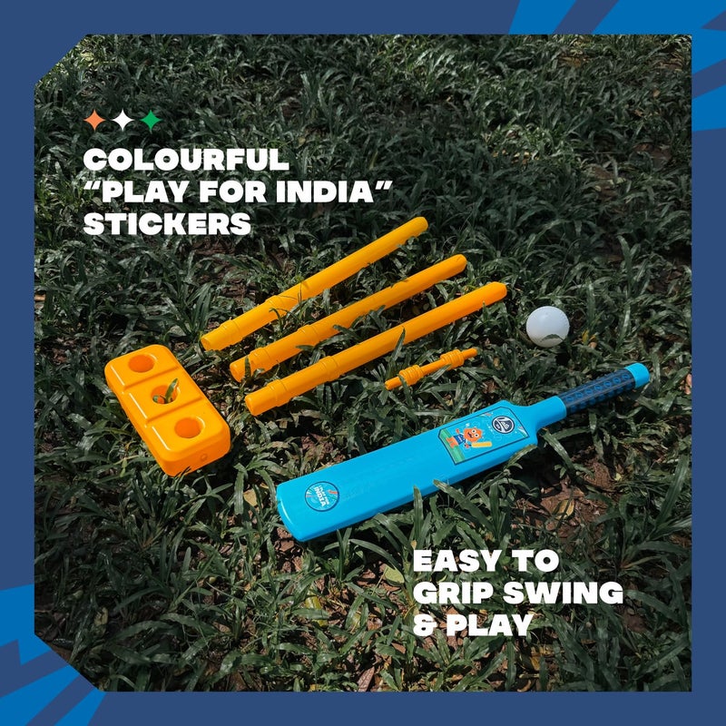 Lata Toys Howzzat Junior Cricket Set for – 1 Bat, 1 Ball, 3 Stumps, 1 Bail & 1 Base | Lightweight Outdoor Play Cricket Kit for Boys & Girls | Fun Sports Toy for Garden, Park & Beach Play Blue - Image 3