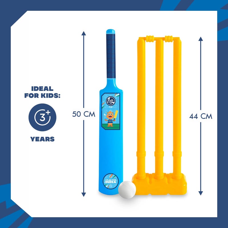 Lata Toys Howzzat Junior Cricket Set for – 1 Bat, 1 Ball, 3 Stumps, 1 Bail & 1 Base | Lightweight Outdoor Play Cricket Kit for Boys & Girls | Fun Sports Toy for Garden, Park & Beach Play Blue - Image 2