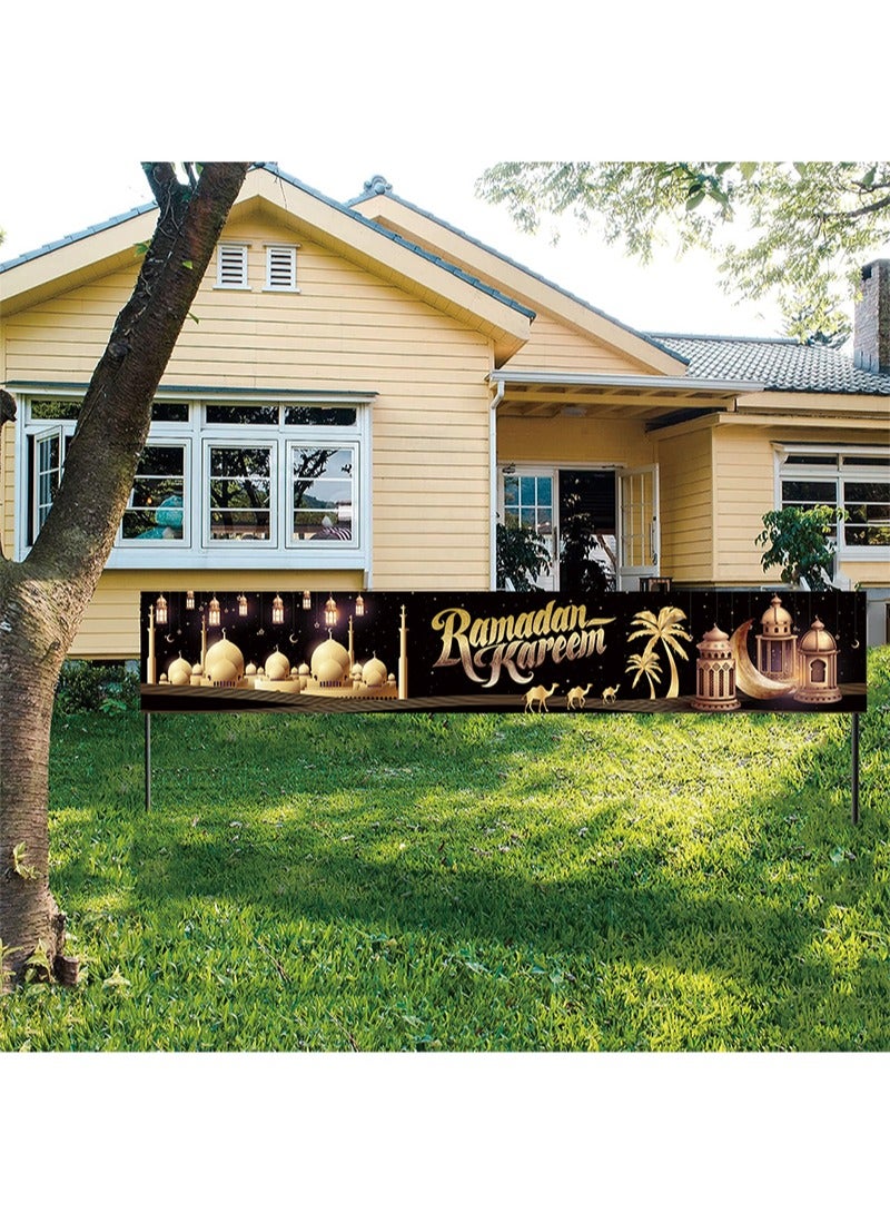 Aikanbo Mubarak Kareem Decorations, 118 x 19.6 Inches,Extra Large Ramadan Kareem Fabric Banner, Eid Mubarak Yard Sign for Home Decoration,Yard Fence Banner Black and Gold for Islamic Party Supplies - Image 3