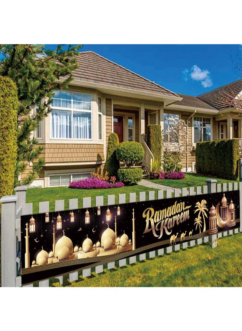 Aikanbo Mubarak Kareem Decorations, 118 x 19.6 Inches,Extra Large Ramadan Kareem Fabric Banner, Eid Mubarak Yard Sign for Home Decoration,Yard Fence Banner Black and Gold for Islamic Party Supplies - Image 4