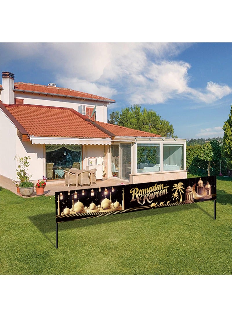 Aikanbo Mubarak Kareem Decorations, 118 x 19.6 Inches,Extra Large Ramadan Kareem Fabric Banner, Eid Mubarak Yard Sign for Home Decoration,Yard Fence Banner Black and Gold for Islamic Party Supplies - Image 5