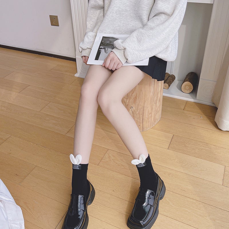 ins style cute girl black and white letter cloth label rabbit ears cotton socks pile socks Lolita JK socks - Image 4