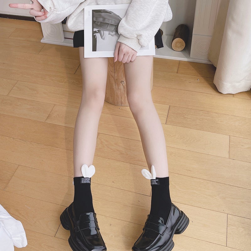 ins style cute girl black and white letter cloth label rabbit ears cotton socks pile socks Lolita JK socks - Image 5