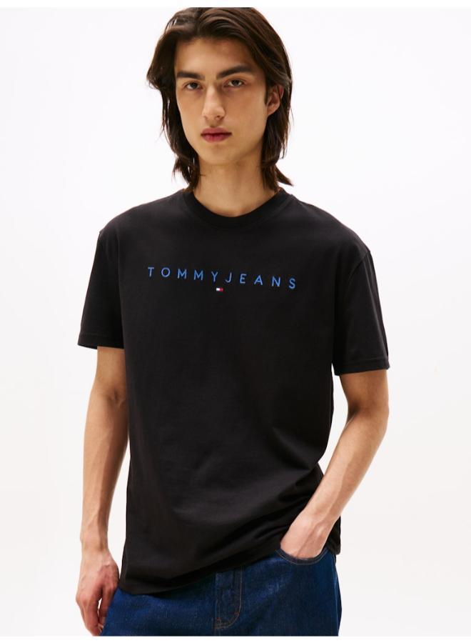 تومي جينز تيشيرت بياقة دائرية وتطريز شعار خطي - Image 1