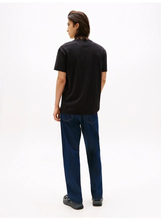 تومي جينز تيشيرت بياقة دائرية وتطريز شعار خطي