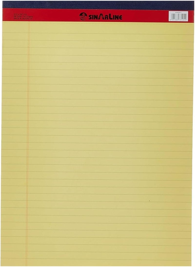 Writing Pad 50 Sheets Single line Yellow Legal Notepad, A4 Notebook Sheets for School, College, Office Supplies