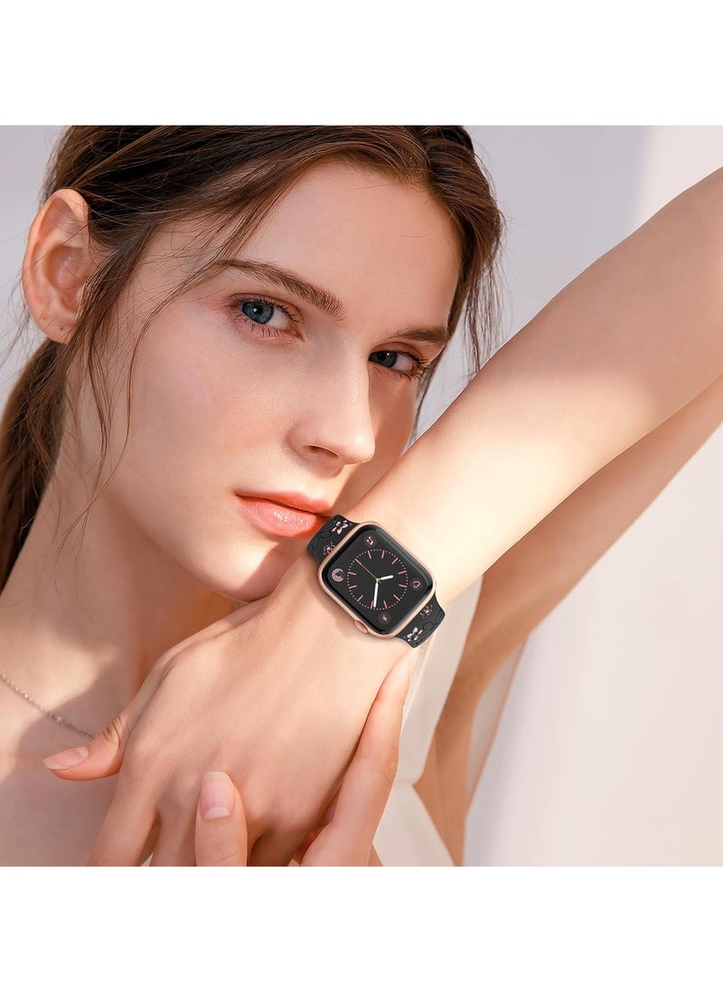 DKNG - Apple Watch Series 10 Band, Flower Engraved Band Compatible Apple Watch Band 38mm 40mm 41mm Ladies, Cute Flower iWatch Band iWatch Series Soft Silicone Sport Band for the iWatch Series SE 10 9 8 7 6 5 4 3 Ultra - Image 1