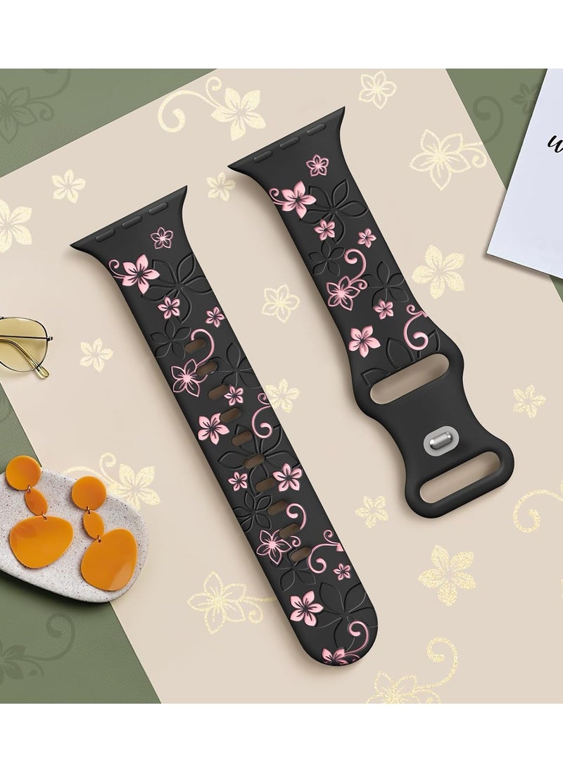 DKNG - Apple Watch Series 10 Band, Flower Engraved Band Compatible Apple Watch Band 38mm 40mm 41mm Ladies, Cute Flower iWatch Band iWatch Series Soft Silicone Sport Band for the iWatch Series SE 10 9 8 7 6 5 4 3 Ultra - Image 1