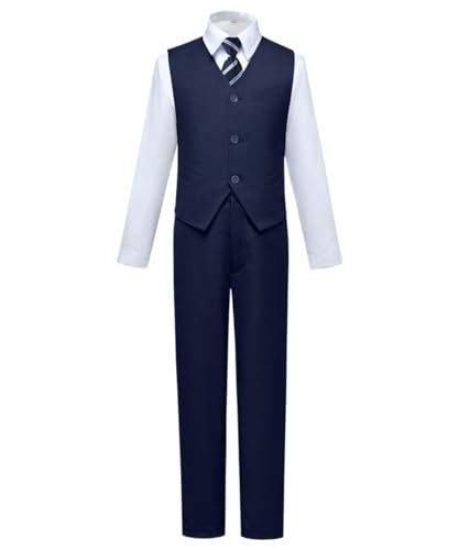 Visaccy Boys Suit,Toddler Formal Suits with Vest Pants Shirt and Tie Navy Suits Size 14 - Image 1