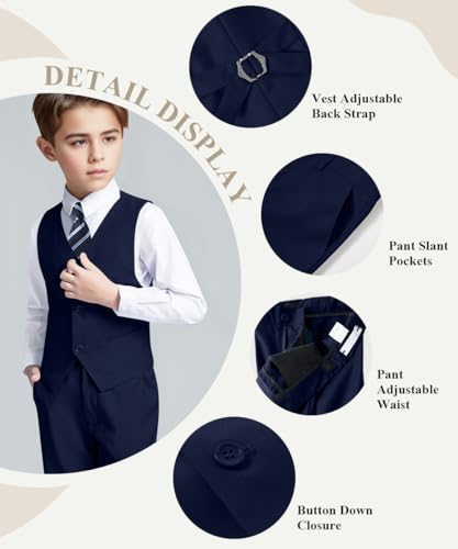 Visaccy Boys Suit,Toddler Formal Suits with Vest Pants Shirt and Tie Navy Suits Size 14 - Image 2