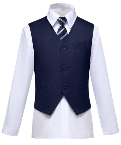 Visaccy Boys Suit,Toddler Formal Suits with Vest Pants Shirt and Tie Navy Suits Size 14 - Image 3