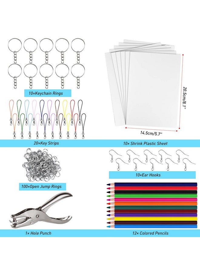 168 Pcs Shrinking Plastic Sheets Kit Includes 15 Shrinking Film Art Paper Hole Punch 12 Colored Pencils And 140 Pcs Shrinkles Keychain Jewelry Making Accessories For Kids Craft Supplies