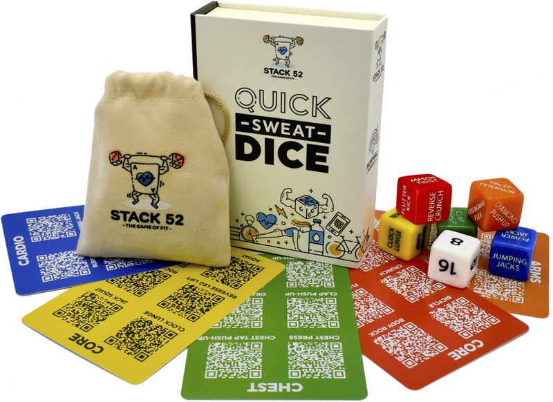 Stack 52 Quick Sweat Fitness Dice. Bodyweight Exercise Workout Game. Designed by a Military Fitness Expert. Video Instructions Included. No Equipment Needed. Burn Fat Build Muscle. (2019 Base Set) - Image 1