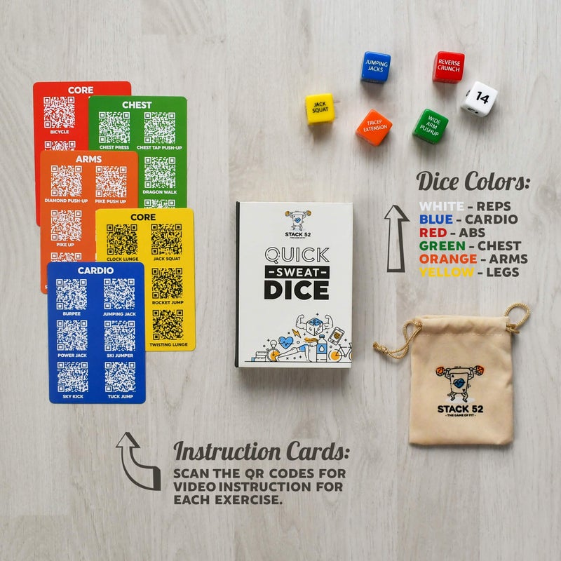 Stack 52 Quick Sweat Fitness Dice. Bodyweight Exercise Workout Game. Designed by a Military Fitness Expert. Video Instructions Included. No Equipment Needed. Burn Fat Build Muscle. (2019 Base Set) - Image 4