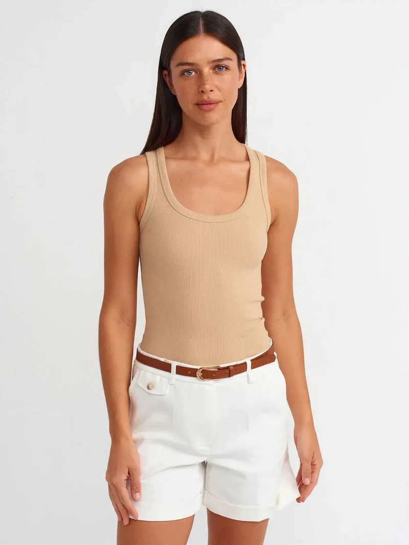 ديلفين Dilvin Ribbed Sleeveless Cami Blouse