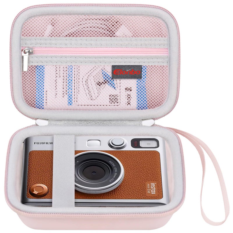 Elonbo Carrying Case for Fujifilm Instax Mini EVO Instant Camera/EVO Hybrid Instant Film Camera, 2-in-1 Portable Mini Color Instant Photo Printer Hard Travel Bag, Pocket Fits Film Cartridge, Pink - Image 1