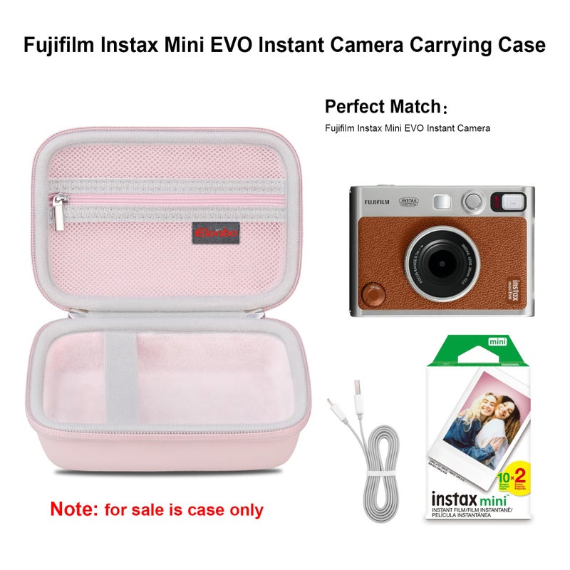Elonbo Carrying Case for Fujifilm Instax Mini EVO Instant Camera/EVO Hybrid Instant Film Camera, 2-in-1 Portable Mini Color Instant Photo Printer Hard Travel Bag, Pocket Fits Film Cartridge, Pink - Image 2
