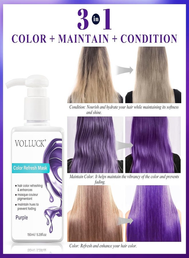 VOLLUCK Color Fresh Mask, 3-in-1 Tint for Vibrant Hair Colours, Colour Mask for All Hair Types (Purple, 150 ml) - Image 3