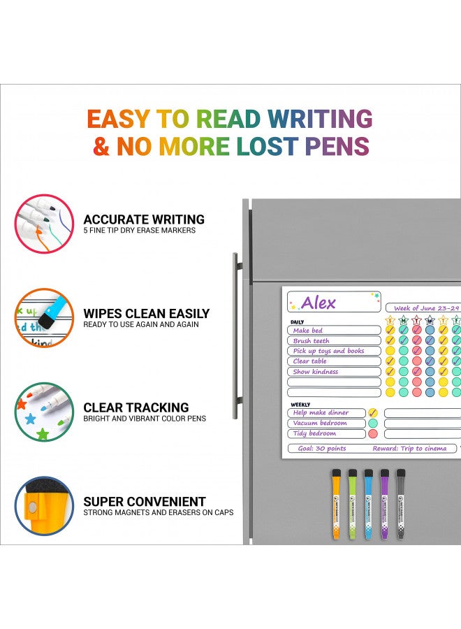 Oyster&Pop Magnetic Chore Charts for Multiple Kids & Adults - 3Pcs Chore Boards with 5 Fine Tip Dry Erase Markers - Behavior Charts - Responsibility & Reward Charts for Family Organization on Your Refrigerator  - Image 4