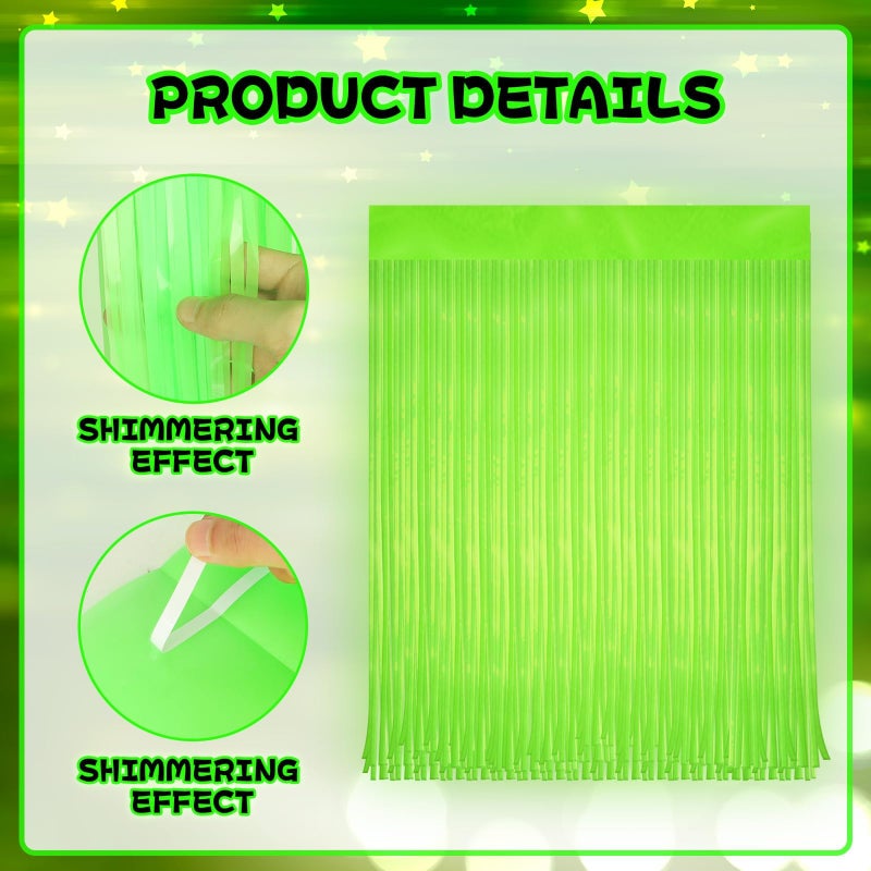 Demonwer 4 Pack Glow in The Dark Curtains Party Supplies 6.6 x 3.3 Ft Glow Tinsel Foil Fringe Curtains Colorful Photo Booth Prop Backdrop Streamer for Birthday Holiday Neon Party Decorations - Image 3