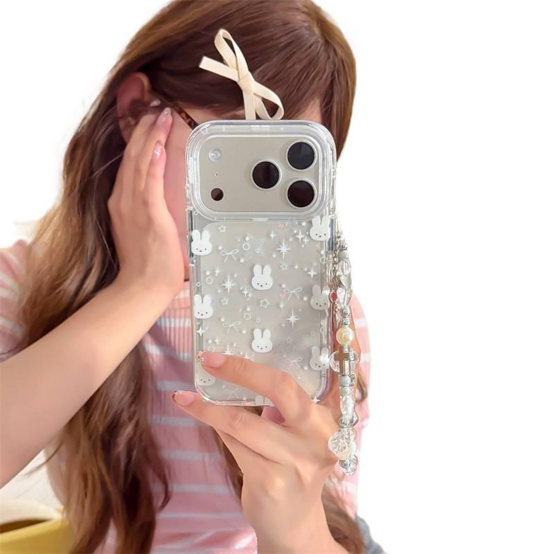 غطاء واقي بسيليكون لـ iPhone 17 / 17 Air / 17 Pro / 17 Pro Max مع نقش أرنب بقوس وقلب ليزر وحماية من السقوط مع مقاوم للصدمات مع تصميم فيونكة باللون Laser من السيليكون للمكتب للسفر - Image 3