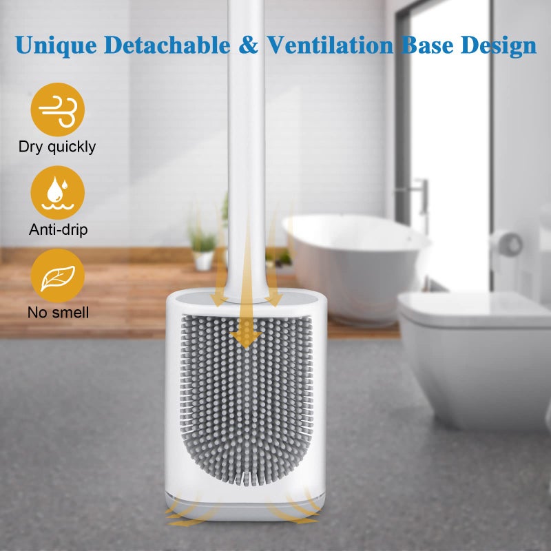 Gaxmns Silicone Toilet Brush And Holder Bendable Efficient Cleaning Wall Mounted Toilet Bowl Brush With Long Handle Brush Head And Silicone Bristles No Rusty Handles Problem (White) - Image 4