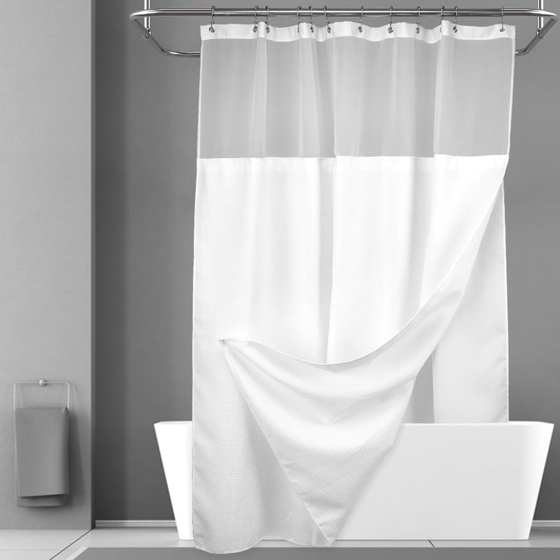 N&Y HOME NY HOME Long Waffle Weave Shower Curtain 75 Inch Length with Snapin Fabric Liner  Metal Hooks Set  Hotel Style Waterproof  Washable Heavyweight Fabric  Mesh Top Window  71x75 White 