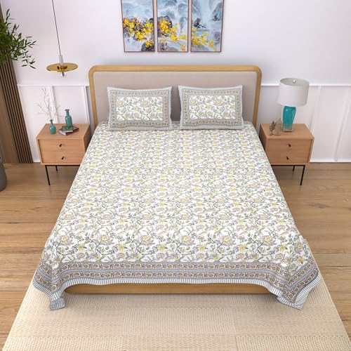 EasyGoods® 100% Pure Cotton Jaipuri Bedsheet with Pillow Covers | Soft & Breathable Fabric | Traditional Floral Print | Cotton Bedsheet (Brown 2, King) - Image 2