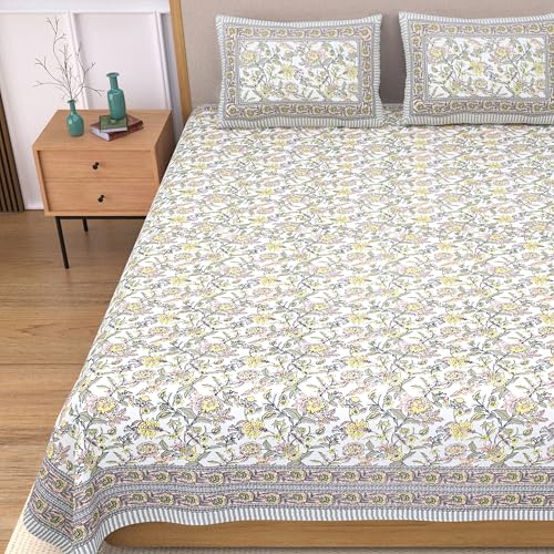 EasyGoods® 100% Pure Cotton Jaipuri Bedsheet with Pillow Covers | Soft & Breathable Fabric | Traditional Floral Print | Cotton Bedsheet (Brown 2, King) - Image 1
