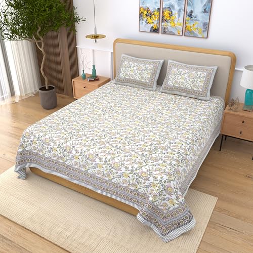EasyGoods® 100% Pure Cotton Jaipuri Bedsheet with Pillow Covers | Soft & Breathable Fabric | Traditional Floral Print | Cotton Bedsheet (Brown 2, King) - Image 3