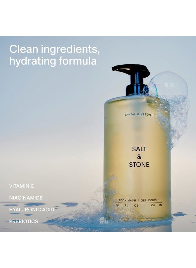 SALT & STONE Antioxidant-Rich Body Wash - Santal & Vetiver | Cleanse, Nourish & Soften Skin with Niacinamide & Hyaluronic Acid | Free From Parabens, Sulfates & Phthalates (15.2 fl oz) - Image 2