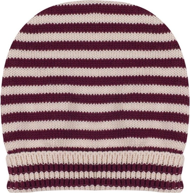 Antebies Claret Red White Striped Knitted Baby Beanie 
