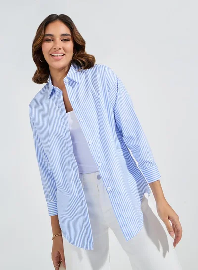 تايك تو بلوزة فضفاضة باكمام طويلة وازرار غلق