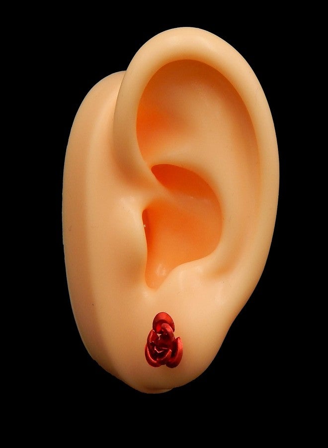 آيسروز أقراط مرصعة على شكل زهرة وردة حمراء من الفضة الإسترليني عيار 925 من ICYROSE، مقاس 10 مم، رقم الموديل 22320 - Image 3