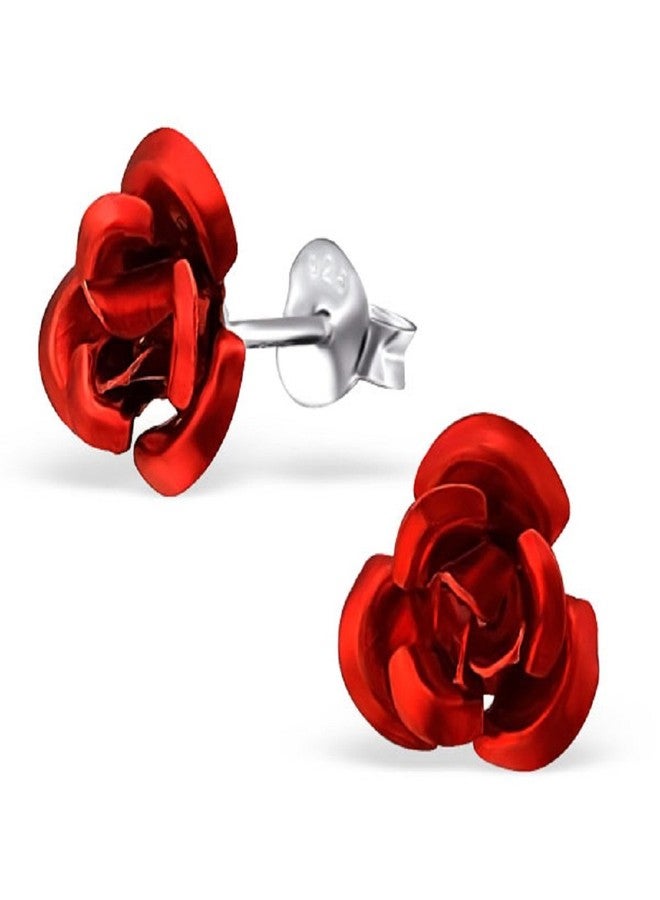 آيسروز أقراط مرصعة على شكل زهرة وردة حمراء من الفضة الإسترليني عيار 925 من ICYROSE، مقاس 10 مم، رقم الموديل 22320 - Image 1