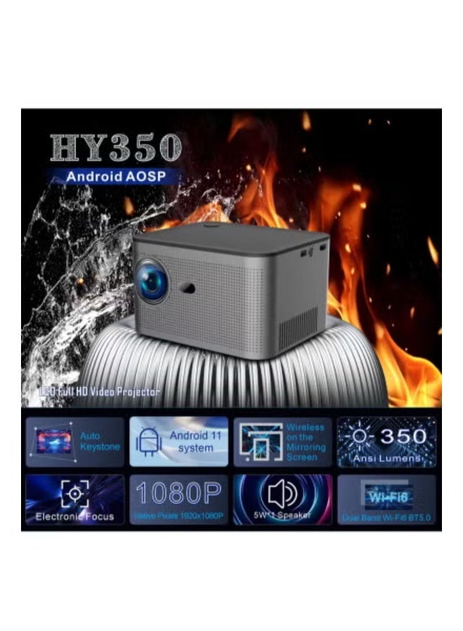 HD 1080P HY350 4K Projector Android 11 Smart TV with 5G/2.4G Dual Wifi, Bluetooth 5.0, Autofocus, 300 ANSI Lumens, Home Cinema, Remote Control, Screen Mirroring, 180° Rotation - Image 1